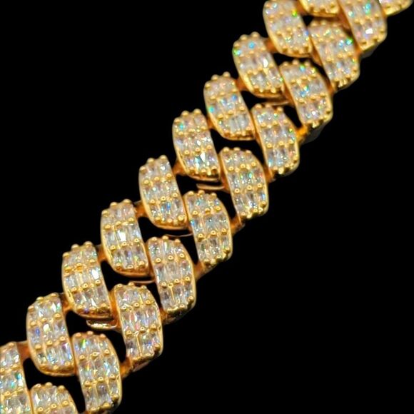 8inch x 20mm 14K Gold Finish Miami Cuban Baguette CZ Bracelet. - Picture 7 of 13
